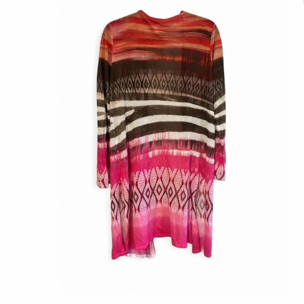 Chico’s Multicolor Striped Duster Cardigan  Boho Long Open Front Lightweight
